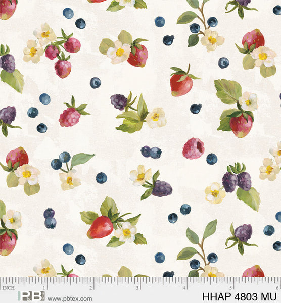 P And B Textiles Homemade Happiness Berries Multi Cream Fabric ONLINE ONLY