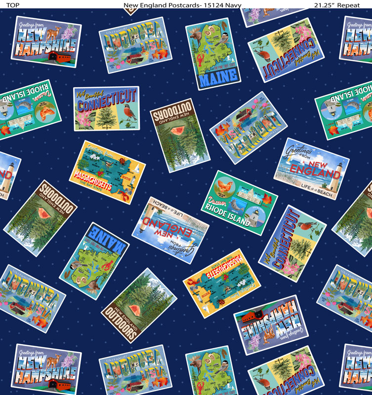 Pre Order All New England Shop Hop 2025 Postcards Navy Fabric