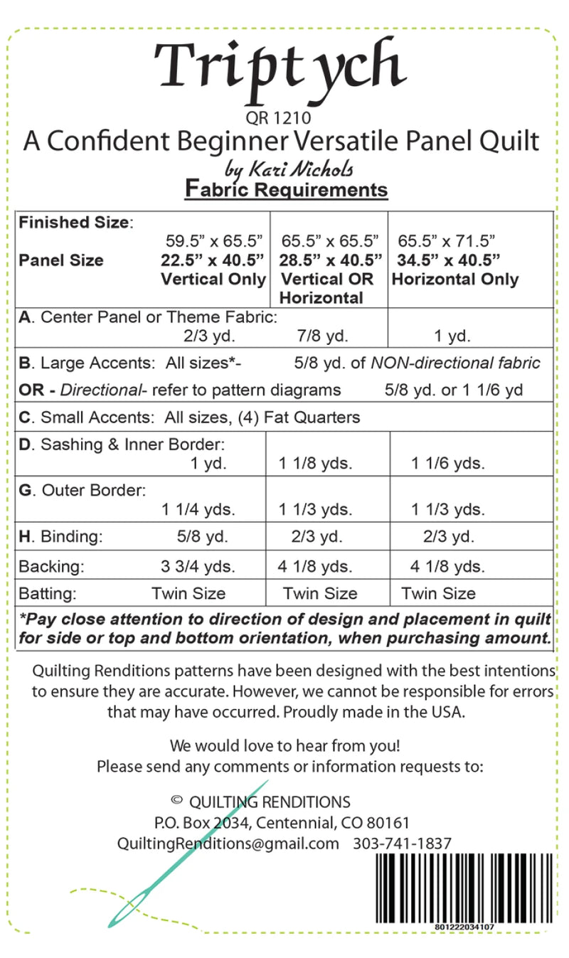 Triptych Quilt Pattern