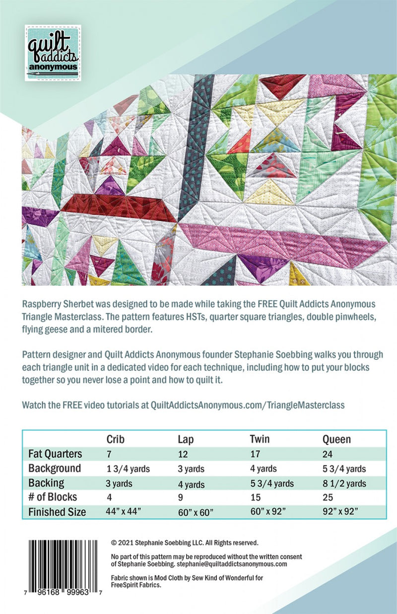 Quilt Addicts Anonymous Raspberry Sorbet Quilt Pattern ONLINE PURCHASE ONLY