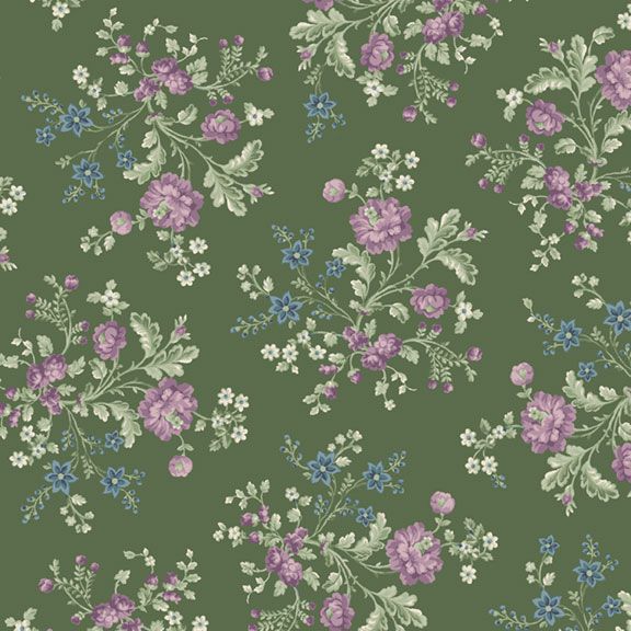 Marcus Fabrics Vivienne Green Petite Bouquet Fabric