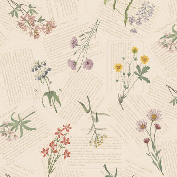 Marcus Fabrics Botanical Journal Tan Floral Sprigs Fabric