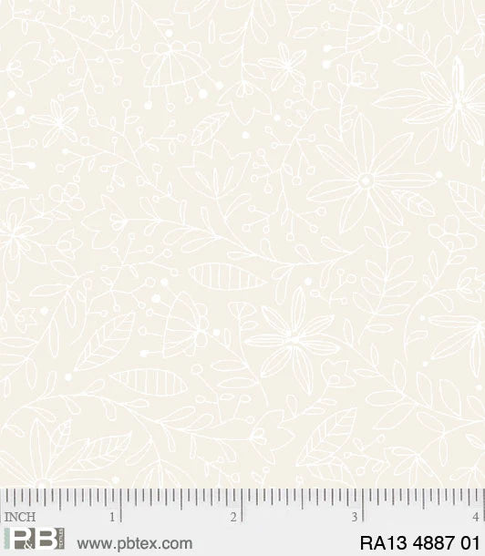 P And B Textiles Ramblings 13 Outline Floral Cream Fabric