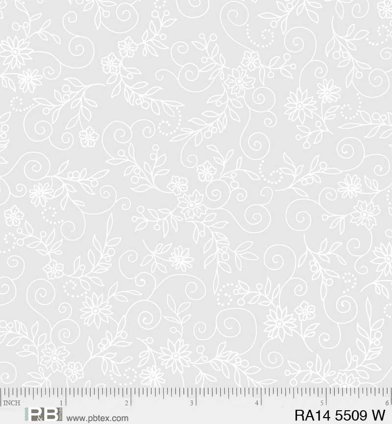 P And B Textiles Ramblings 14 Floral Vine And Scroll White Fabric