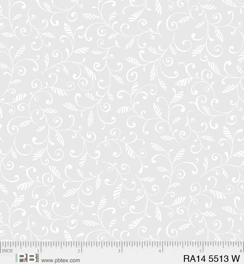 P And B Textiles Ramblings 14 Vine Scroll White Fabric