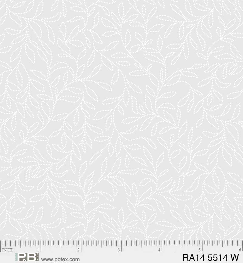 P And B Textiles Ramblings 14 Dotted Foliage White Fabric