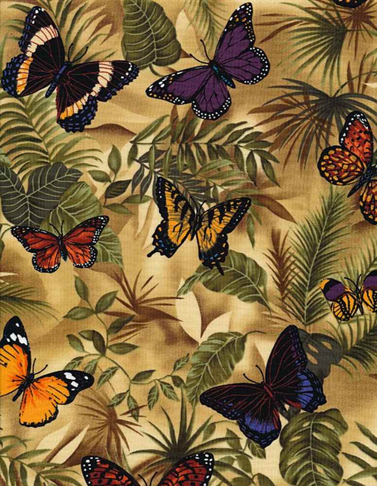 Timeless Treasures Butterfly Garden Butterflies On Leaves Fabric