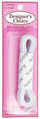 Braided Elastic 1/2 Inch By 1 1/4 Yards White