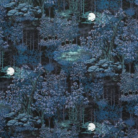 Robert Kaufman In The Moonlight Evening Scene Metallic Fabric ONLINE ONLY