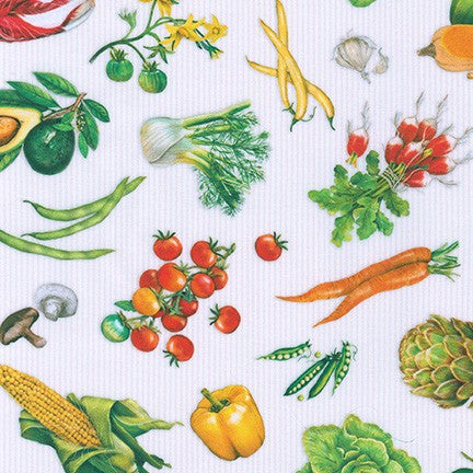 Robert Kaufman Down On The Farm Veggie Toss White Fabric ONLINE ONLY