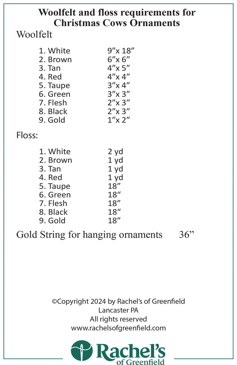 Rachels Of Greenfield Christmas Cow Ornaments Kit