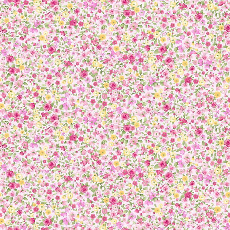 Timeless Treasures Cottage Tiny Antique Floral Pink Fabric