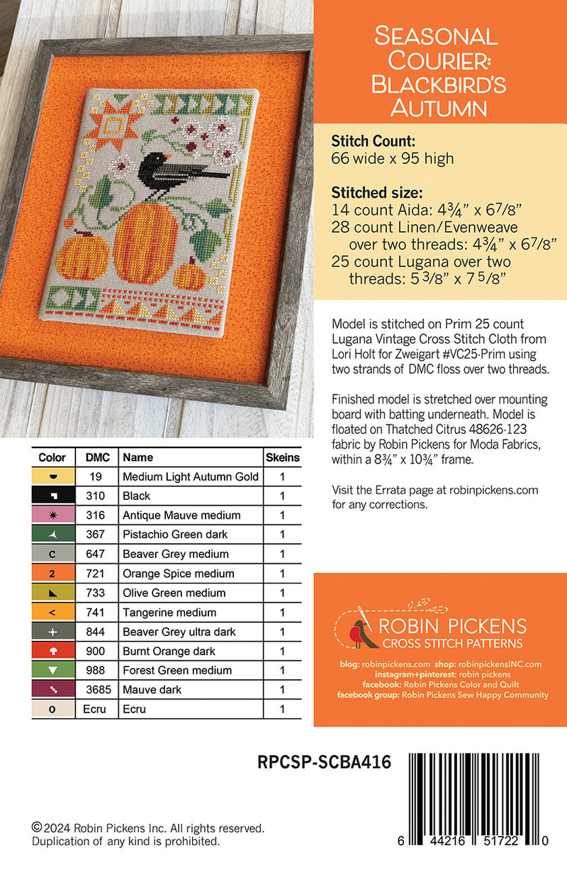 Seasonal Courier: Black Bird's Autumn Cross Stitch Pattern