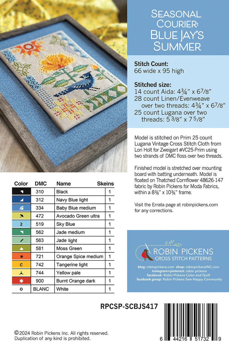 Seasonal Courier: Blue Jay's Summer Cross Stitch Pattern