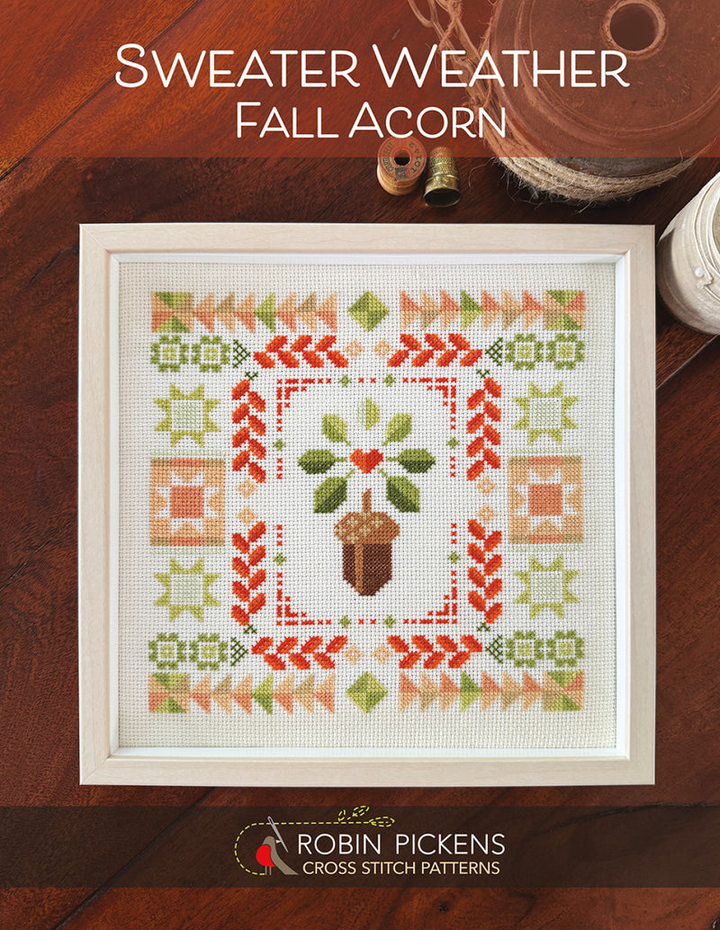 Sweater Weather Fall Acorn Cross Stitch Pattern