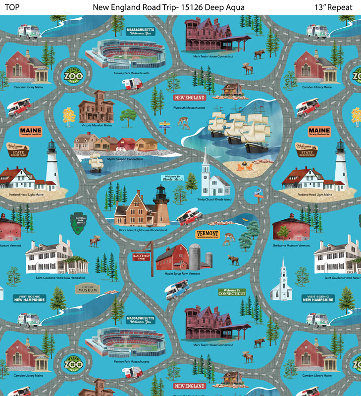 Pre Order All New England Shop Hop 2025 Road Trip Deep Aqua Fabric