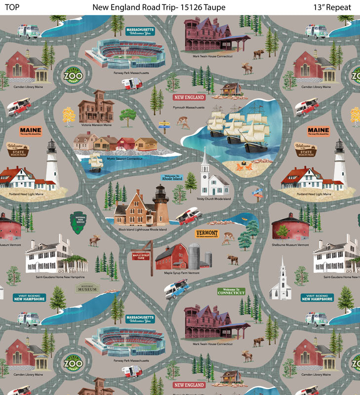 Pre Order All New England Shop Hop 2025 Road Trip Taupe Fabric