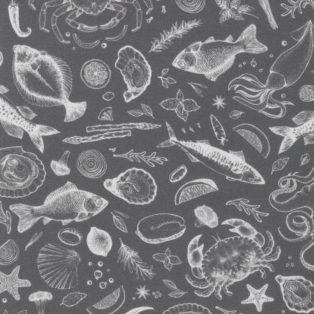 Robert Kaufman Catch Of The Day Fish Toss Graphite Fabric ONLINE ONLY