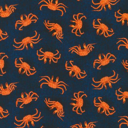 Robert Kaufman Catch Of The Day Crab Toss Navy Blue Fabric ONLINE ONLY