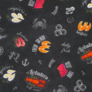 Robert Kaufman Catch Of The Day Seafood Chalkboard Black Fabric ONLINE PURCHASE ONLY