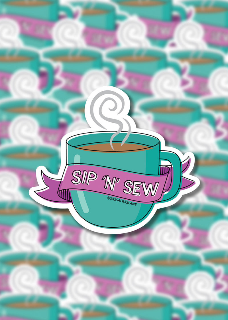 Sip N Sew Mug Sticker