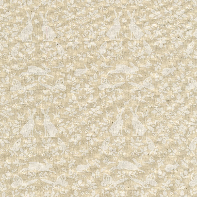 Robert Kaufman Cotton Flax Bunny Print White Fabric