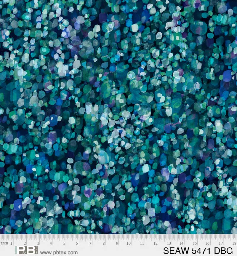 P & B Textiles Layered Sea Glass Dark Blue Green Wide Back Fabric