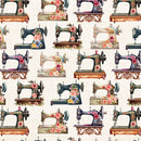 Timeless Treasures Happy Floral Sewing Machines Ecru Fabric
