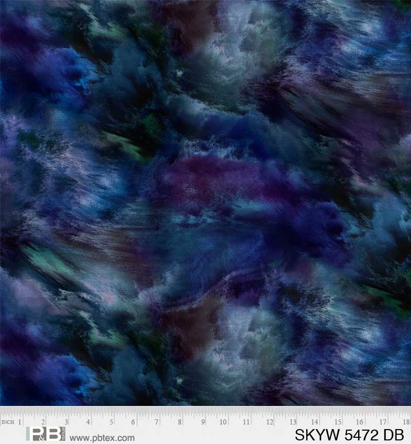 P & B Textiles Cloudy Sky Dark Blue Wide Back Fabric