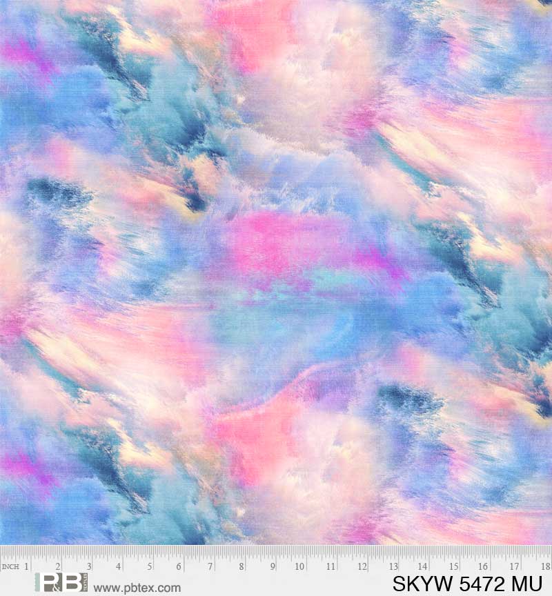 P & B Textiles Cloudy Sky Multi Wide Back Fabric