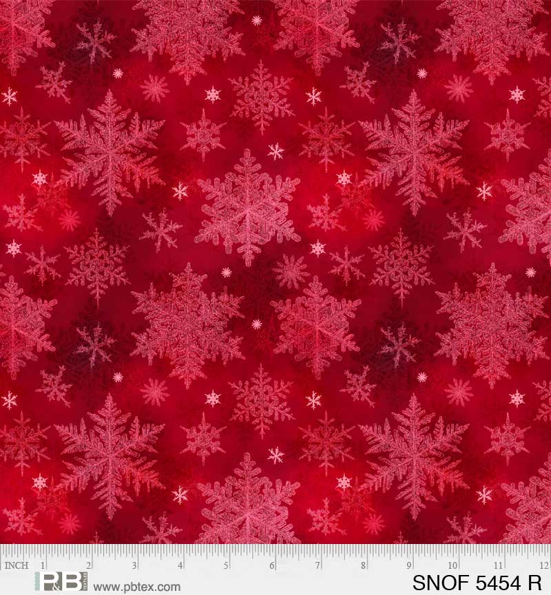 P & B Textiles Snowfall Layered Snowflakes Red Fabric