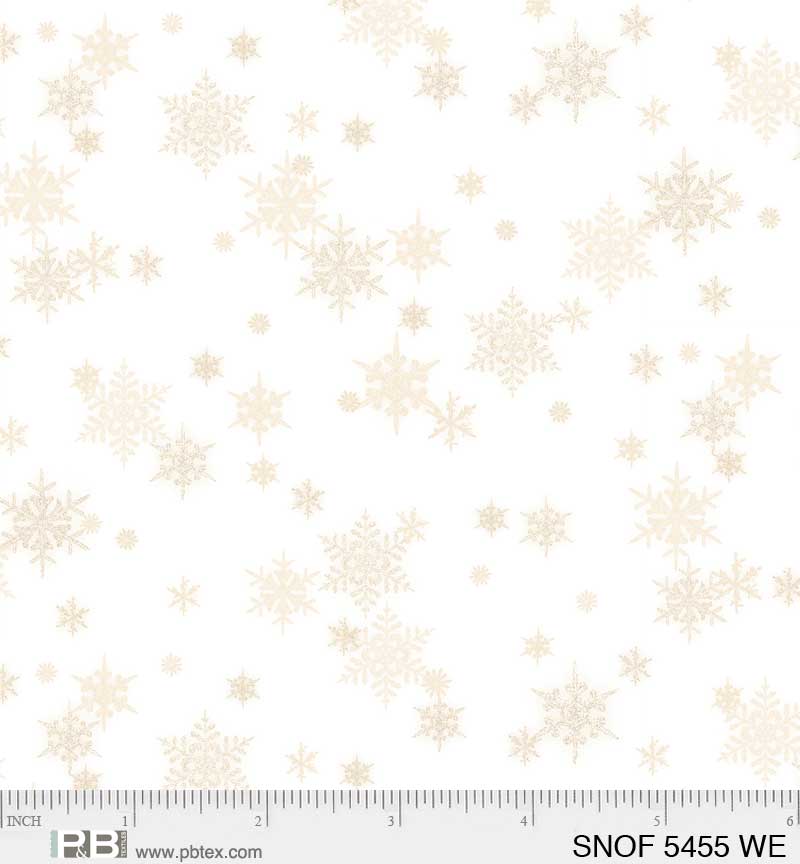 P & B Textiles Snowfall Mini Snowflakes White Cream Fabric