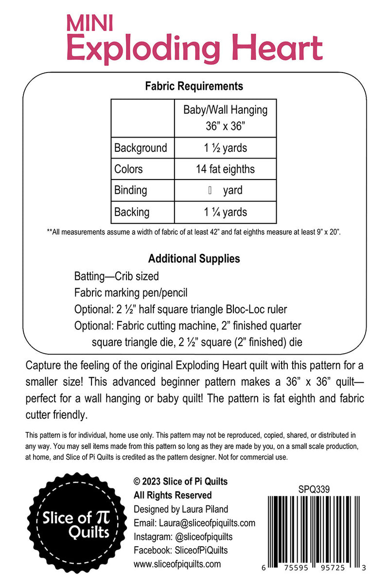 Slice of Pi Quilts MIni Exploding Heart Pattern