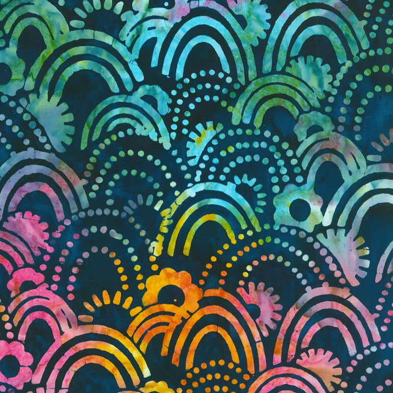 Robert Kaufman Artisan Batiks Navy Retro Rainbow Fabric