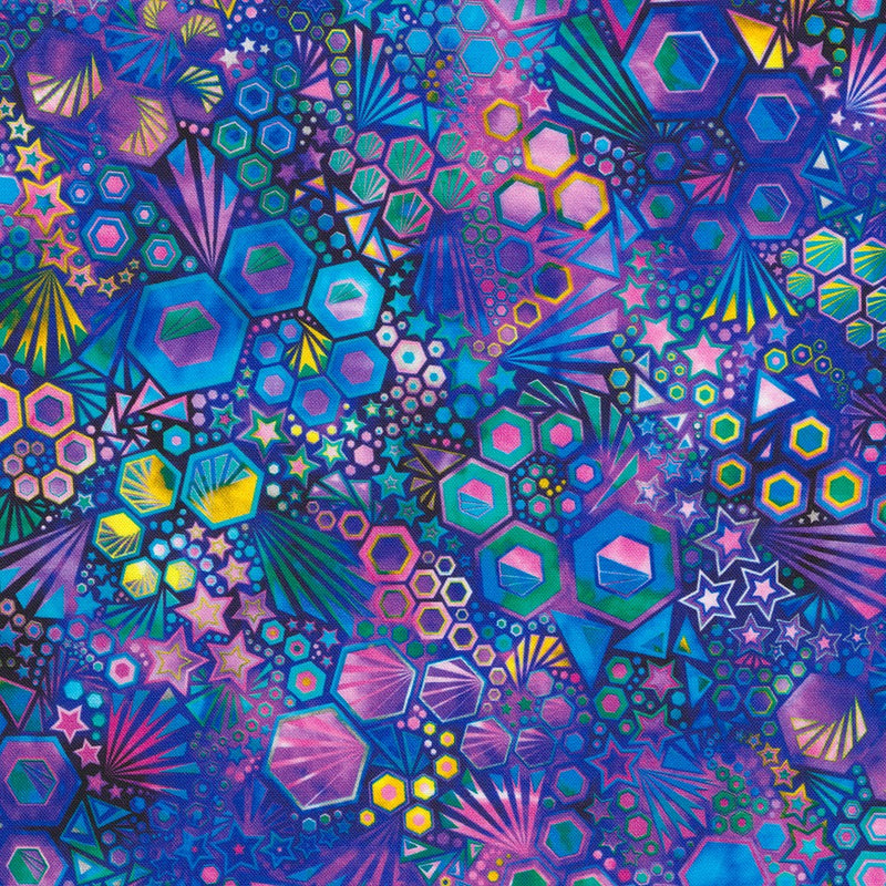 Robert Kaufman Phantasma Geometric Mardi Gras Fabric