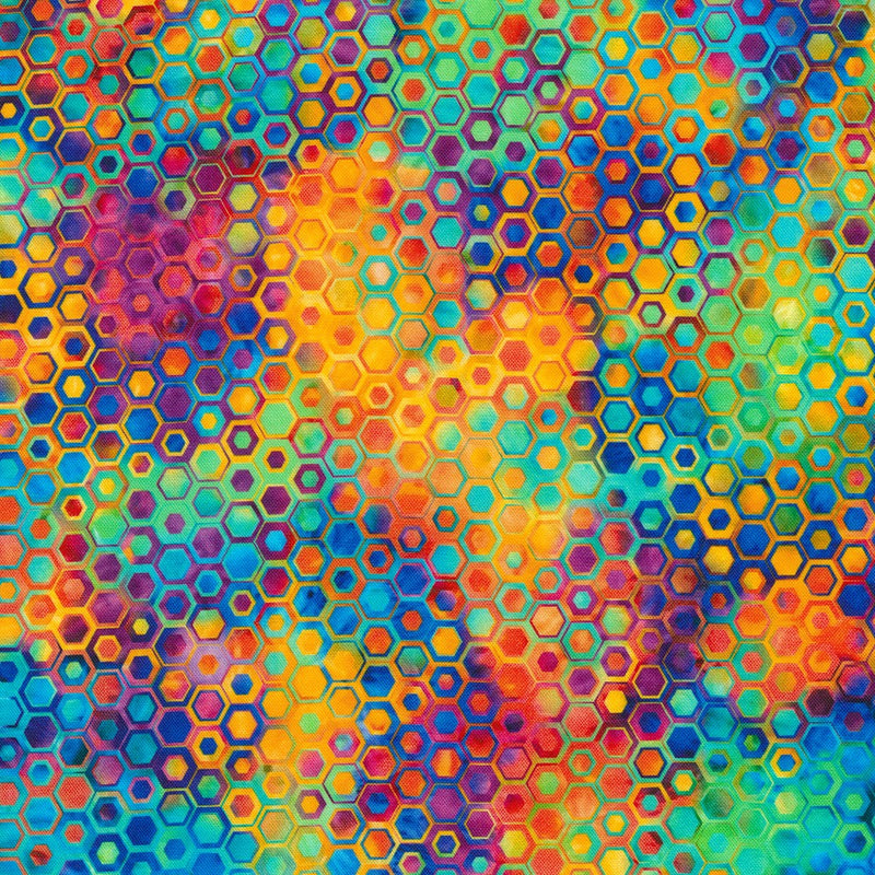 Robert Kaufman Phantasma Hexagons Rainbow Fabric