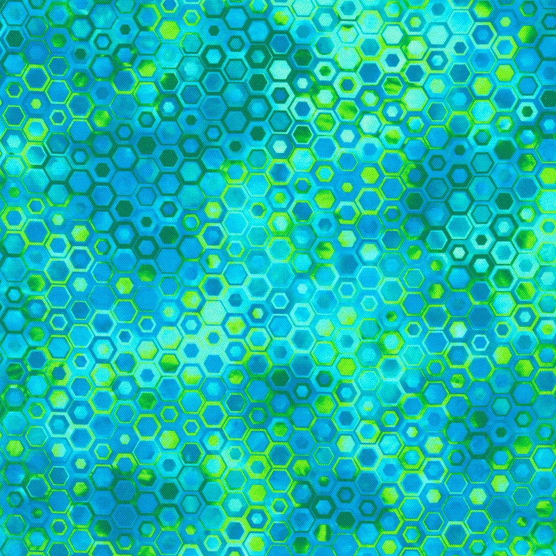 Robert Kaufman Phantasma Hexagons Lagoon Fabric