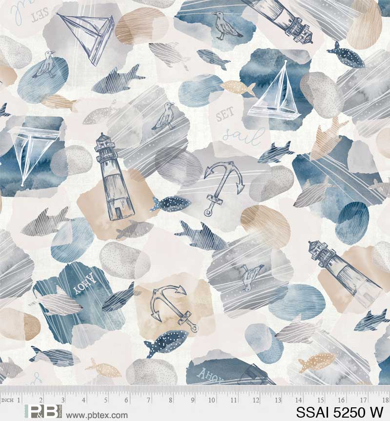 P & B Textiles Set Sail Allover White Fabric