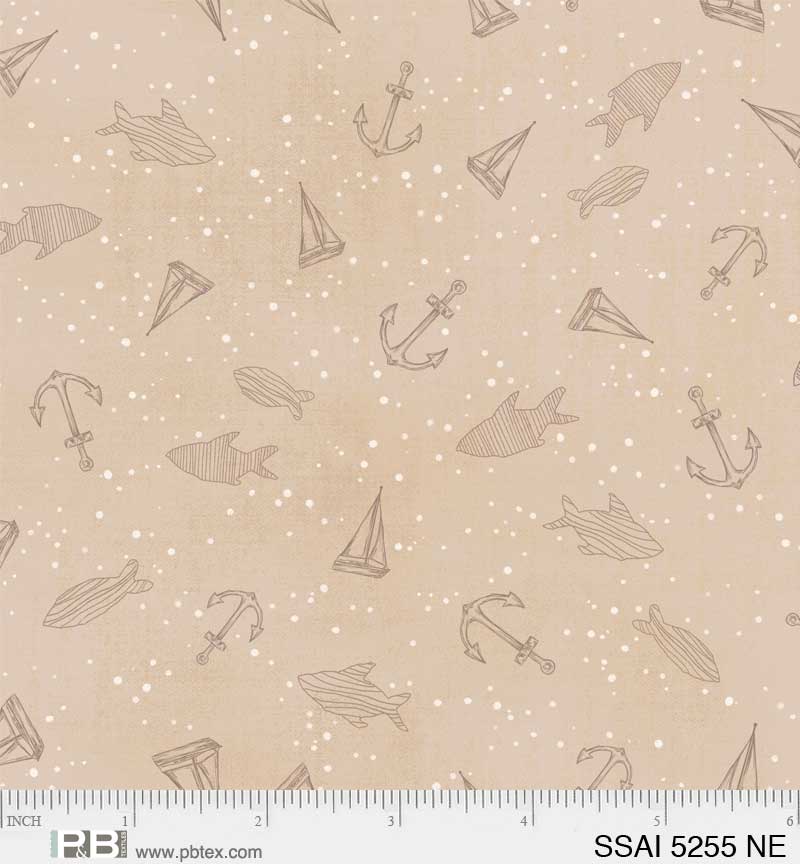 P & B Textiles Set Sail Motif Linework Toss Neutral Fabric