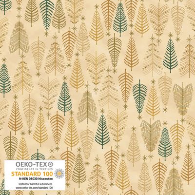 Stof We Love Christmas Trees Beige Gold Fabric