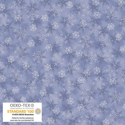 Stof We Love Christmas Small Snowflake Blue Silver Fabric