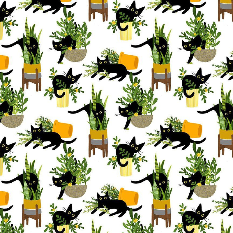 Dear Stella Just Purrlanted White Fabric