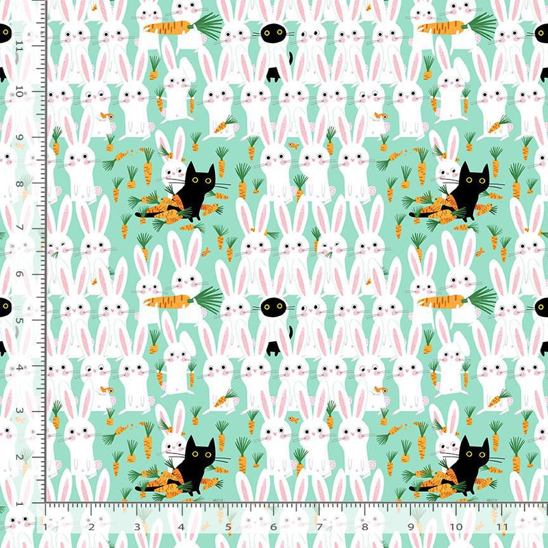 Dear Stella Sweet Purrenials Bunny Meowscapades Aruba Fabric