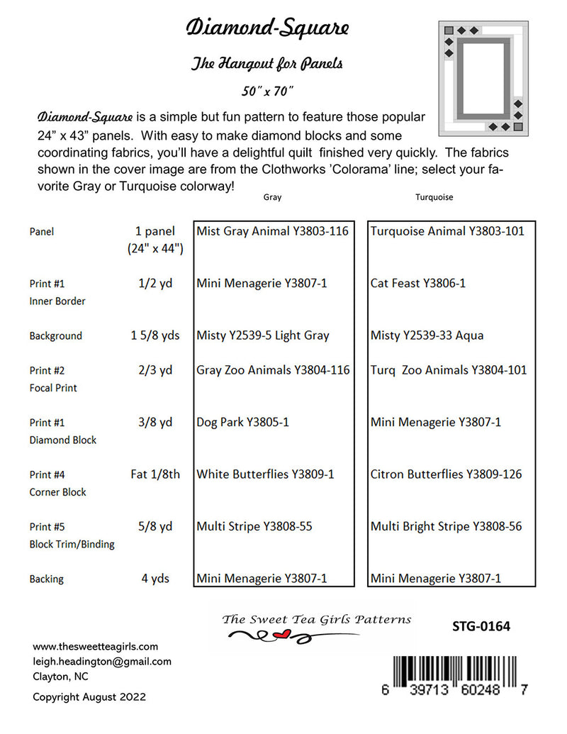 Sweet Tea Girls Diamond-Square The Hangout For Panels Quilt Pattern