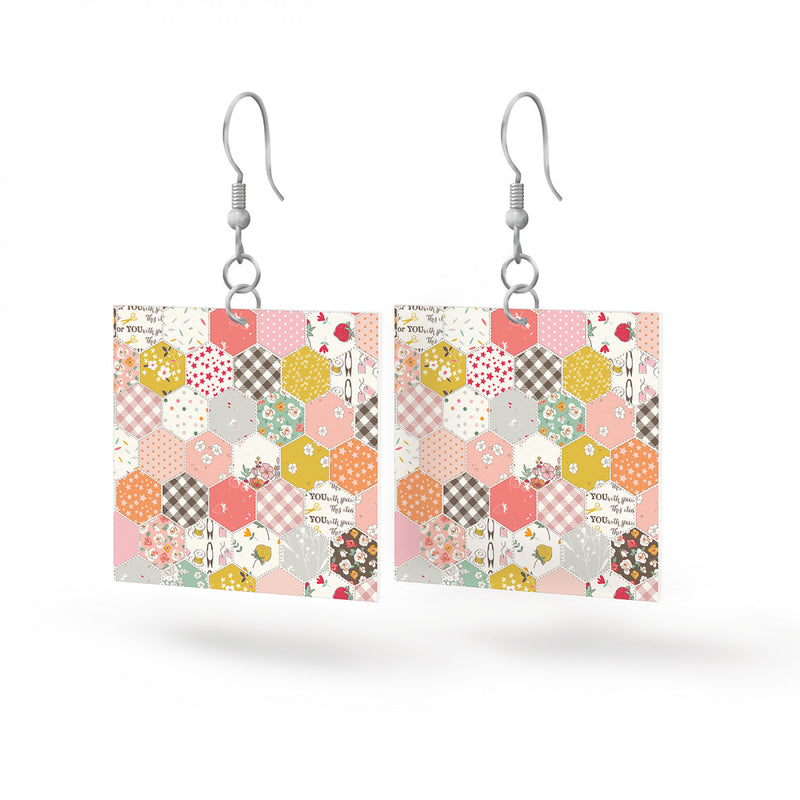 Riley Blake Square Leather Earrings BloomBerry