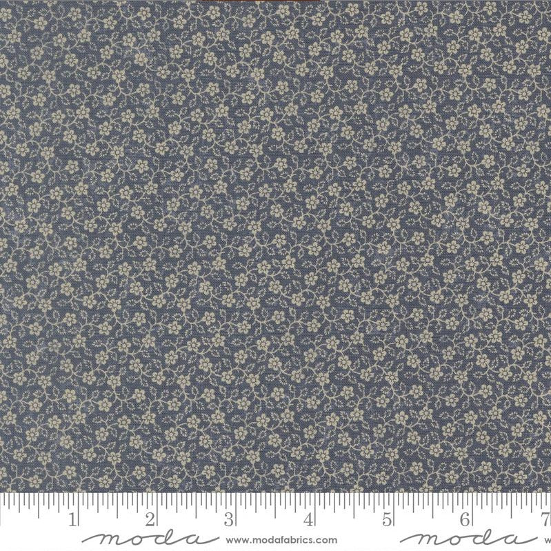 Moda Bluebirds Nest Flowering Vine Mid Blue Fabric