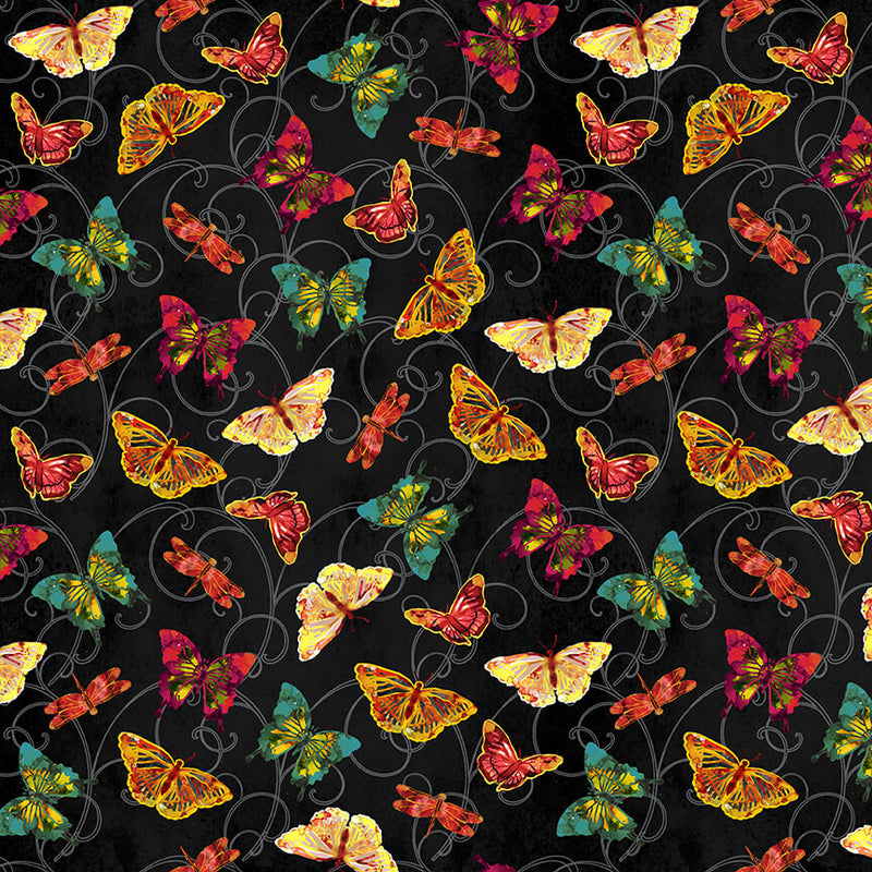 Studio E Fabrics Poppy Days Butterfly Tossed Black Fabric ONLINE ONLY