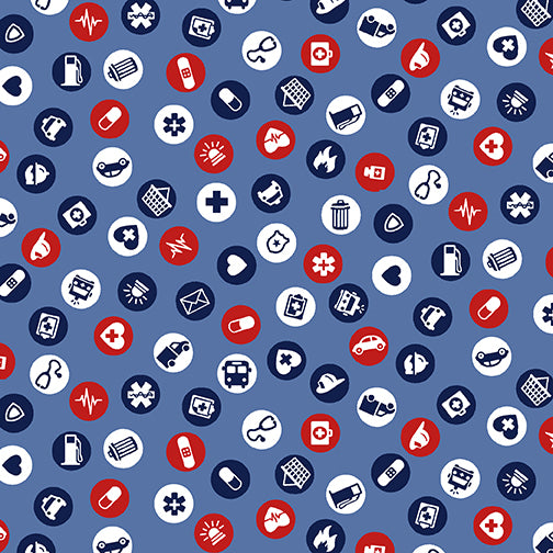 Studio E Essential Heroes Symbols Blue Fabric ONLINE ONLY