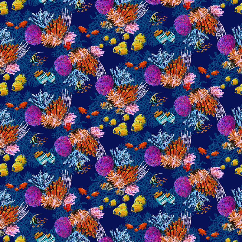 Studio E Reef Life Coral Fish On Navy Fabric ONLINE ONLY