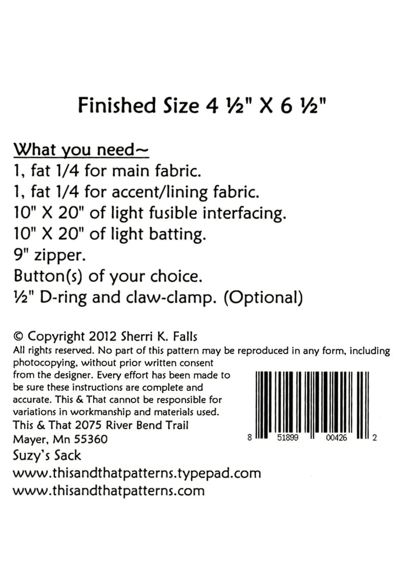 This And That Little Scraps -Suzy's Sack Pattern